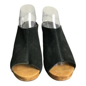 Kelsi Dagger Brooklyn Clogs Women 10 Black Suede Slip On 3.5 Wood Heel